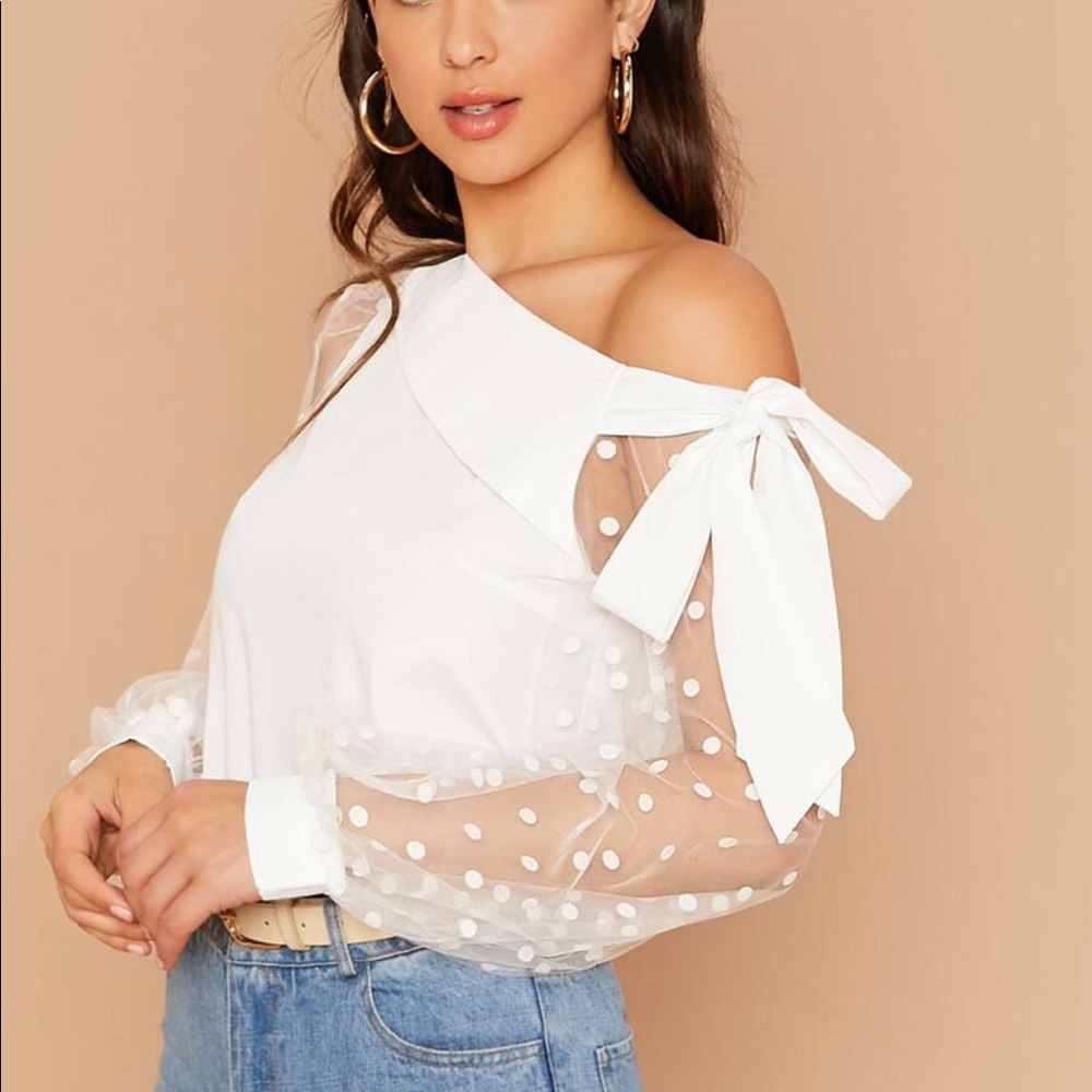 CHARLIZE Polka Dot sheer sleeve blouse - Picture 2 of 5